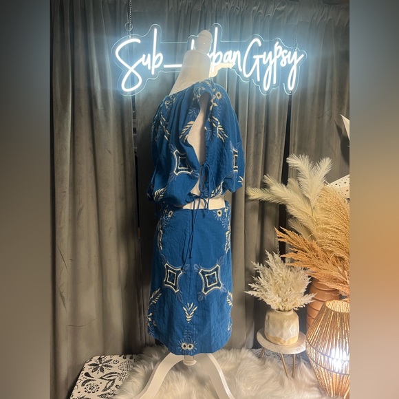 FREE PEOPLE Sardinia Sun Embroidered Boho Mini Dress in Out of the Blue - Picture 7 of 8